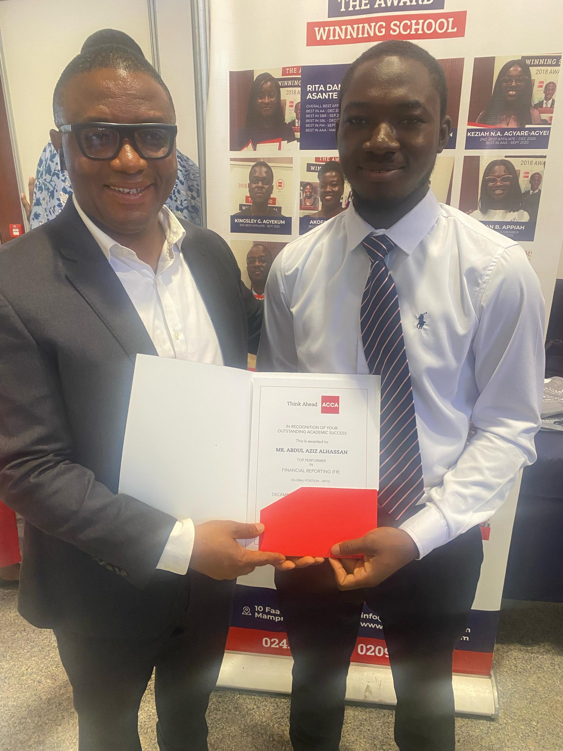 Abdul Aziz Alhassan, Top performer in Financial Reporting (FR)