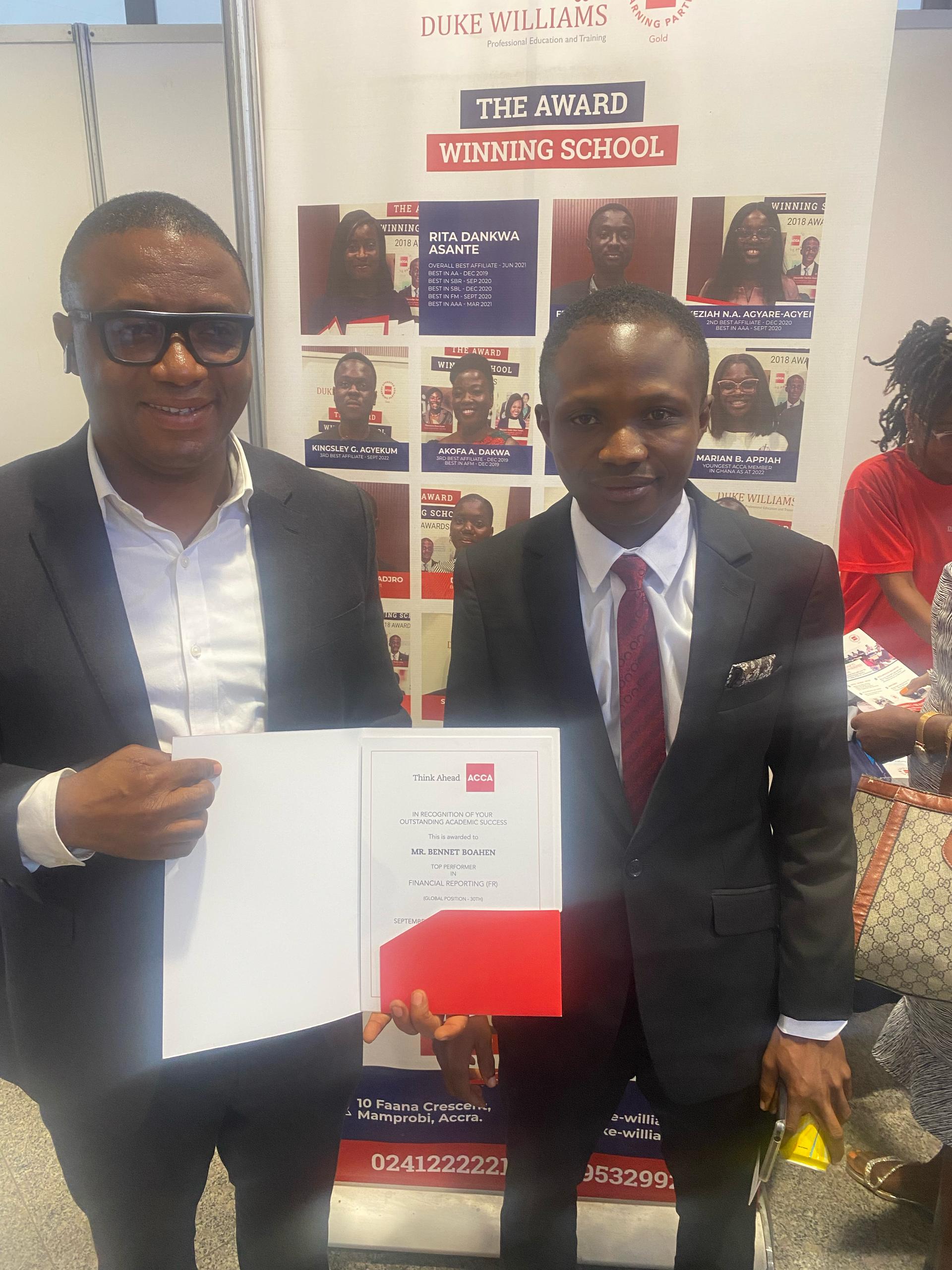 Bennet Boahen, Top performer in Financial Reporting (FR)
