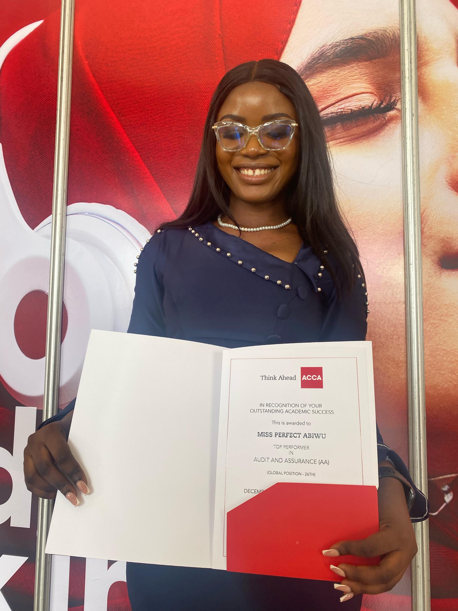 Perfect Abiwu, Top performer in Audit and Assurance (AA)