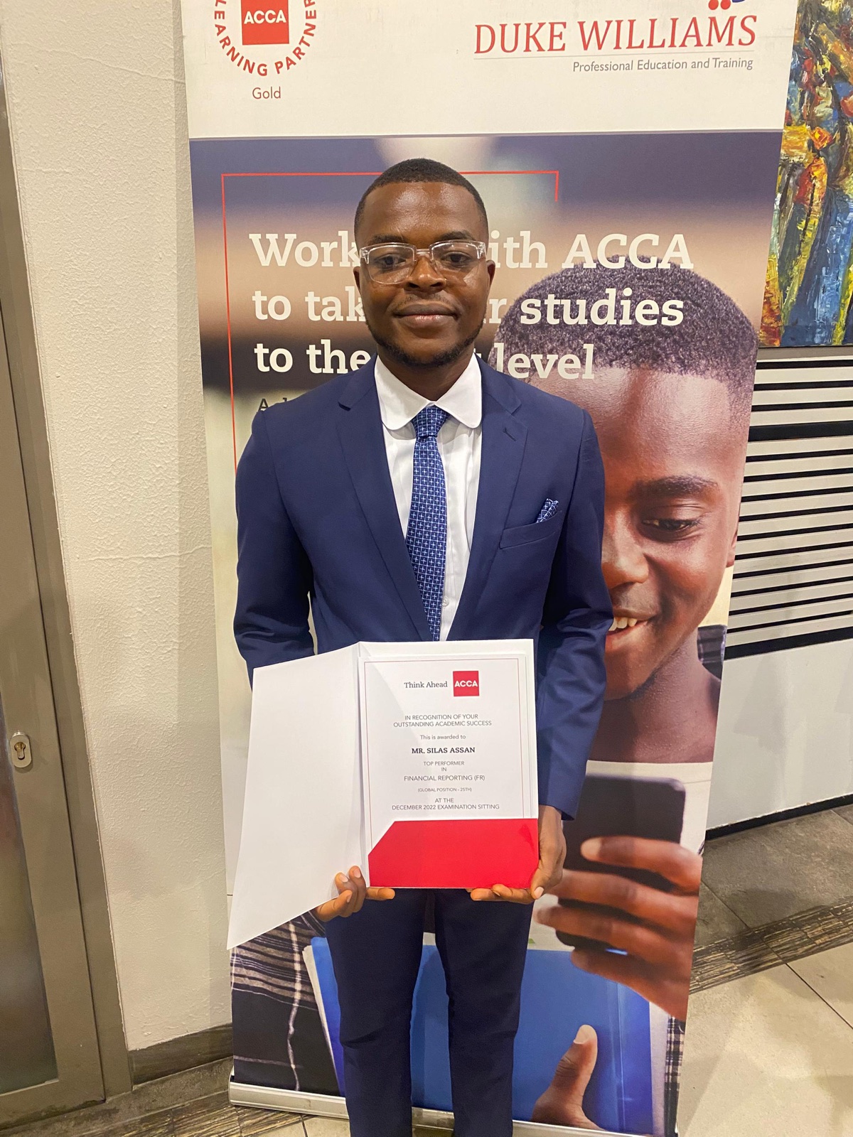 Silas Assan, Top performer in Financial Reporting (FR)